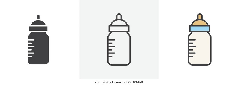 Milk bottle icon collection in black and colored style.
