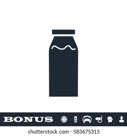 Milk bottle icon flat. Black pictogram on white background. Vector illustration symbol and bonus button