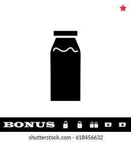 Milk bottle icon flat. Black pictogram on white background. Vector illustration symbol and bonus button open and closed lock, folder, star