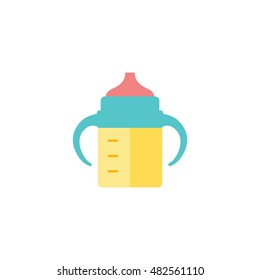 Milk bottle icon in flat color style. Baby toddler pacifier drinking comforter