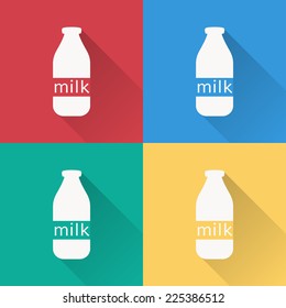 milk bottle icon , flat design on 4 color background