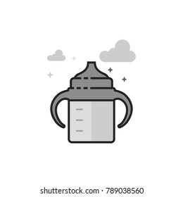 Milk bottle icon in flat outlined grayscale style. Vector illustration.
