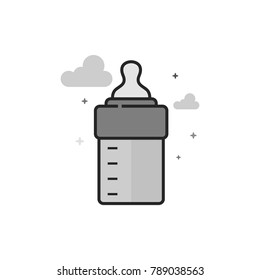 Milk bottle icon in flat outlined grayscale style. Vector illustration.