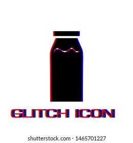 Milk bottle icon flat. Simple pictogram - Glitch effect. Vector illustration symbol