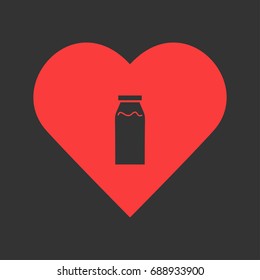 Milk bottle icon flat. Simple pictogram on heart background. Vector illustration symbol