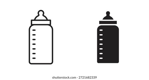 Milk bottle icon flat and thin stroke vector pack. Editable icons set