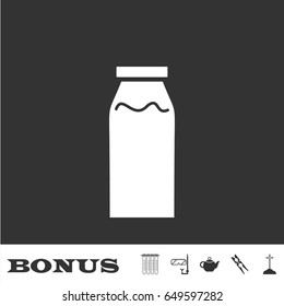Milk bottle icon flat. White pictogram on black background. Vector illustration symbol and bonus icons