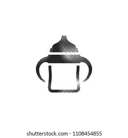 Milk bottle icon in halftone style. Black and white monochrome vector illustration.