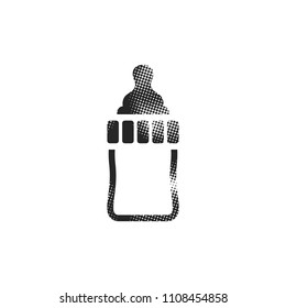 Milk bottle icon in halftone style. Black and white monochrome vector illustration.