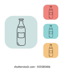 Milk bottle icon, outline thin line isolated vector sign symbol, on white, red, blue, yellow and grey background. Food and drink elements. Can be used in logo, UI and web design