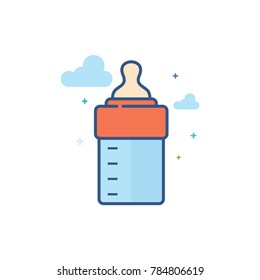Milk bottle icon in outlined flat color style. Vector illustration.