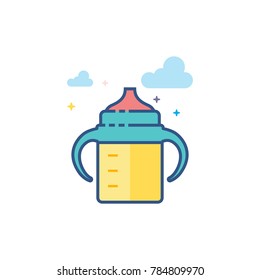 Milk bottle icon in outlined flat color style. Vector illustration.