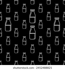 Milk Bottle Icon Seamless Pattern, Glass  Plastic Milk Packaging Bottle, Container Vector Art Illustration
