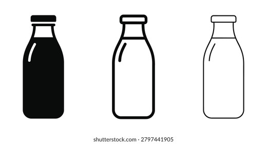 Milk bottle icon silhouette vector, bold outline and line art isolated illustration