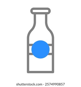 Milk Bottle Icon. Simple Illustration of a Bottle with a Blue Label.