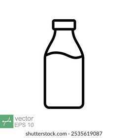 Milk bottle icon. Simple outline style. Linear style pictogram, calcium, cow, dairy, food and drink concept. Line vector illustration isolated on white background. EPS 10.