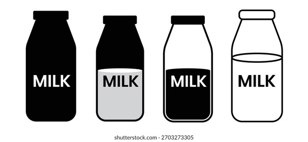Vetor de ícone de garrafa de leite. Ícone de linha da silhueta da garrafa de leite. Ícone do produto láteo. Ilustração vetorial.