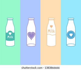 Milk bottle icons set. Vector image