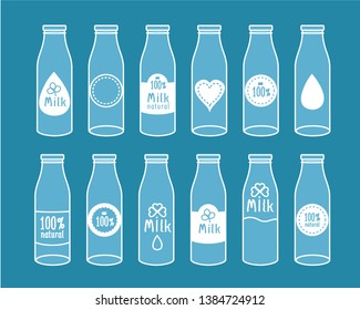 Milk bottle icons set. Vector image