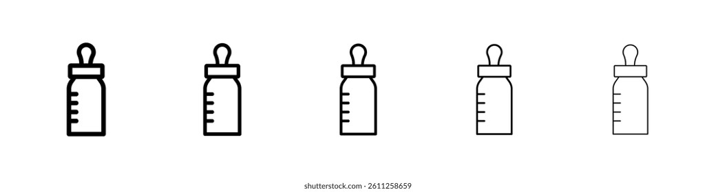 Milk bottle icons vector set in different stroke line style