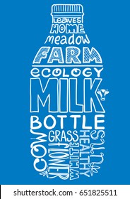 Milk bottle image composed of words (tag cloud)