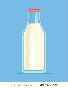 Milk Bottle. Isolated Bottle Of Milk. Vector Flat Cartoon Illustration