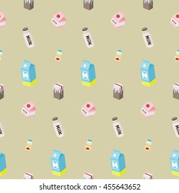 milk bottle juice yogurt doodle vector Seamless pattern isolated wallpaper background brown