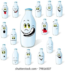 milk bottle with many expressions