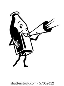 Milk Bottle With Megaphone - Retro Clip Art