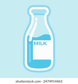 Milk bottle on blue background. Flat design. Vector illustration.