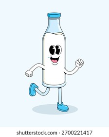 milk bottle run character groovy cartoon illustration