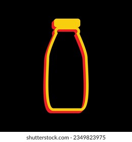 Milk bottle sign. 3D Extruded Yellow Icon with Red Sides a Black background. Illustration.