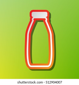 Milk bottle sign. Contrast icon with reddish stroke on green backgound.