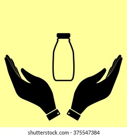 Milk bottle sign. Flat style icon vector illustration.