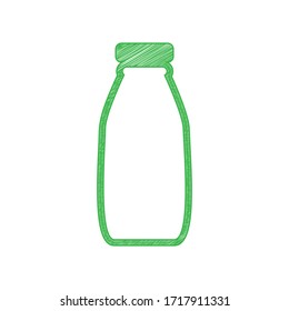 Milk bottle sign. Green scribble Icon with solid contour on white background. Illustration.