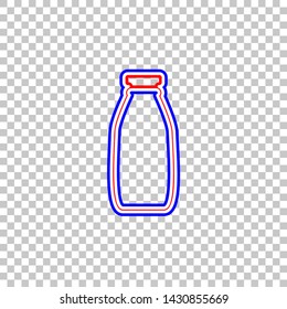 Milk bottle sign. Red, white and contour icon at transparent background. Illustration.