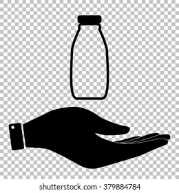 Milk bottle sign. Save or protect symbol by hand.