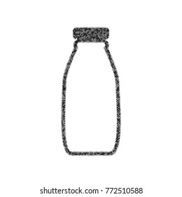 Milk bottle sign. Vector. Black icon from many ovelapping circles with random opacity on white background. Noisy. Isolated.