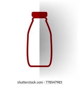 Milk bottle sign. Vector. Bordo icon on white bending paper background.