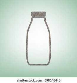 Milk bottle sign. Vector. Brown flax icon on green background with light spot at the center.