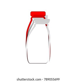 Milk bottle sign. Vector. Detachable paper icon with red body stock. Isolated.