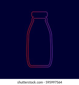 Milk bottle sign. Vector. Line icon with gradient from red to violet colors on dark blue background.
