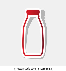 Milk bottle sign. Vector. New year reddish icon with outside stroke and gray shadow on light gray background.