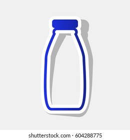 Milk bottle sign. Vector. New year bluish icon with outside stroke and gray shadow on light gray background.