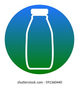 Milk bottle sign. Vector. White icon in bluish circle on white background. Isolated.