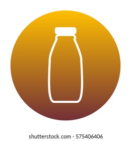 Milk bottle sign. White icon in circle with golden gradient as background. Isolated.