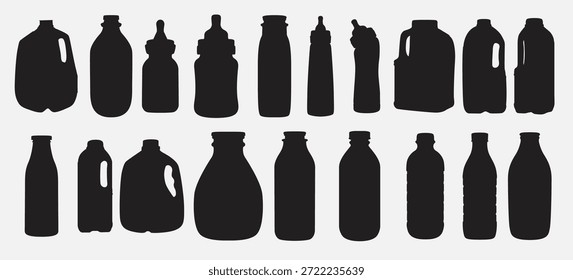Conjunto de silueta de botella de leche Ilustración vectorial