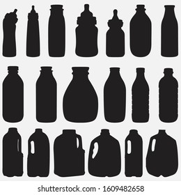 Milk Bottle Silhouette Vector Design Set