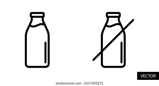 Milk bottle, milk bottle slash, lactose free sign vector icons in line style design for website, app, UI, isolated on white background. Editable stroke. EPS 10 vector illustration.