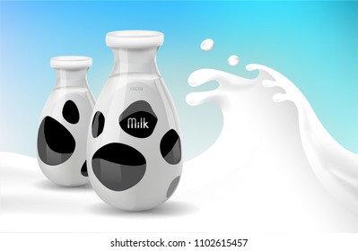 milk bottle with milk splash. Vector EPS